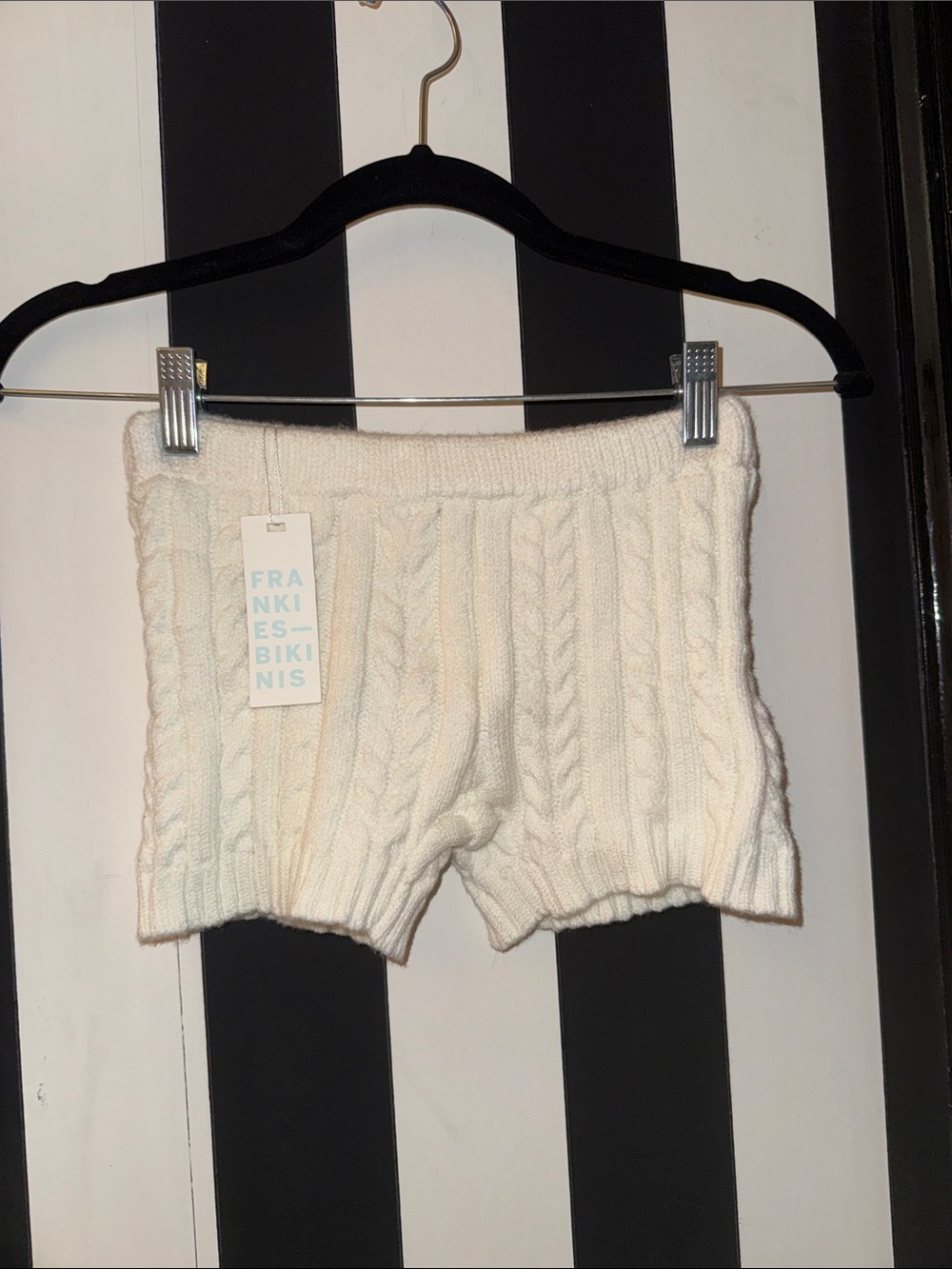 Frankie's Bikinis Cream Cable Knit Lounge Micro Shorts